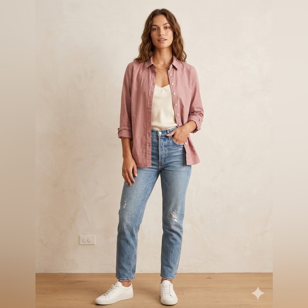 The Shirt by Rochelle Behrens Long-Sleeve Button-Up Shirt in Mauve